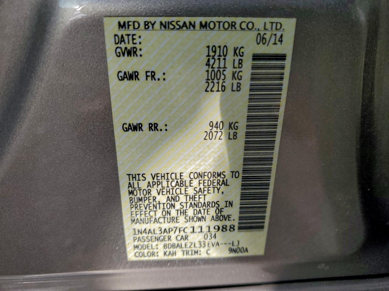 2015 NISSAN ALTIMA 2.5 photo 13