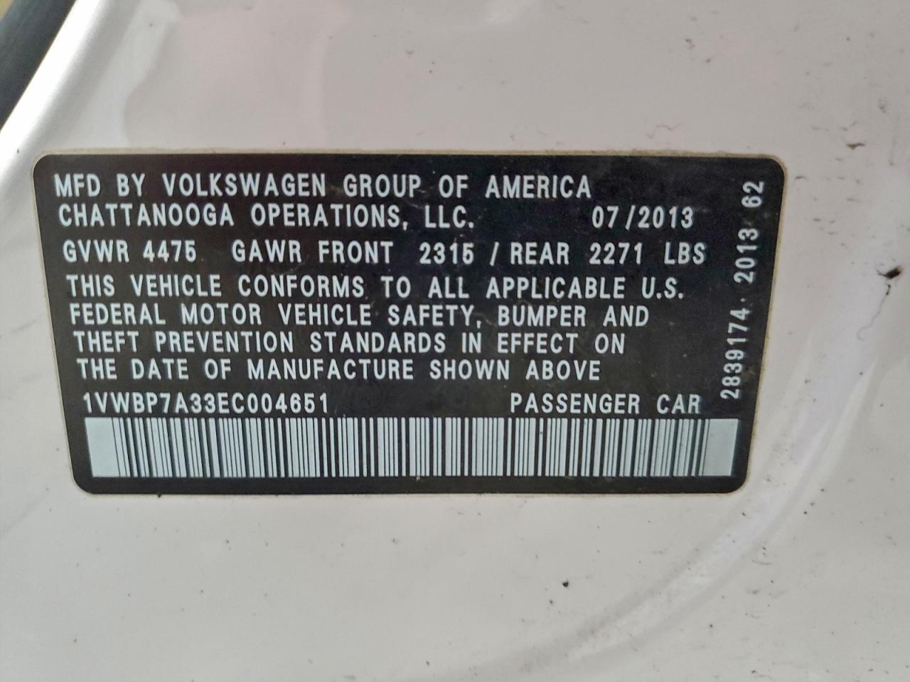 2014 VOLKSWAGEN PASSAT SE photo 13
