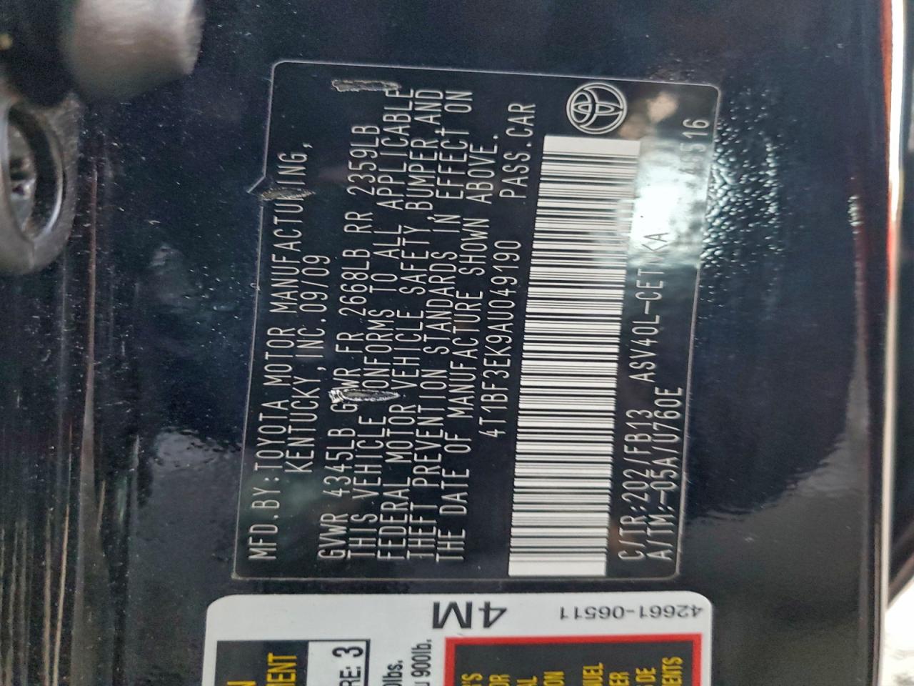 2010 TOYOTA CAMRY BASE photo 12