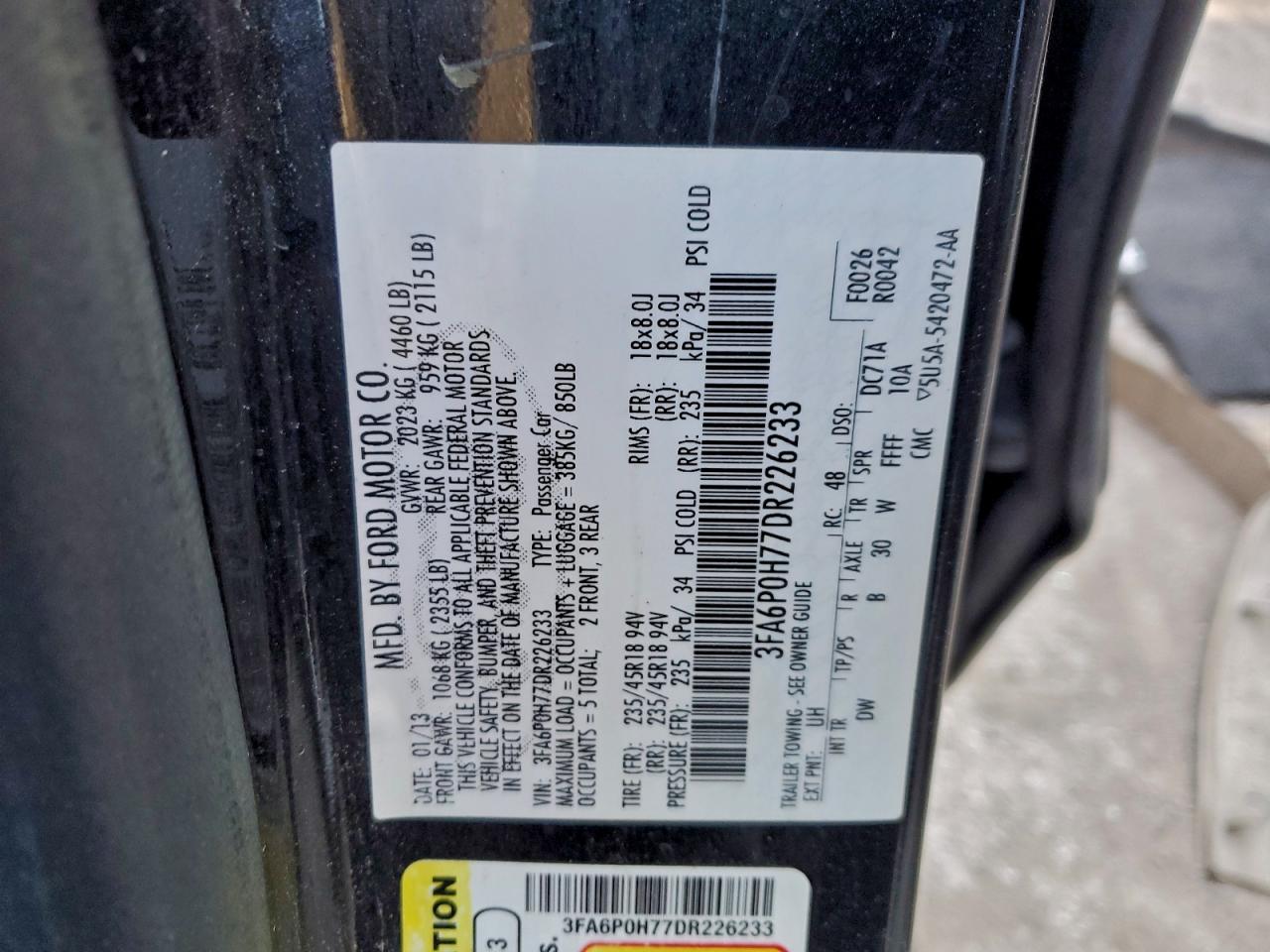 2013 FORD FUSION SE photo 12