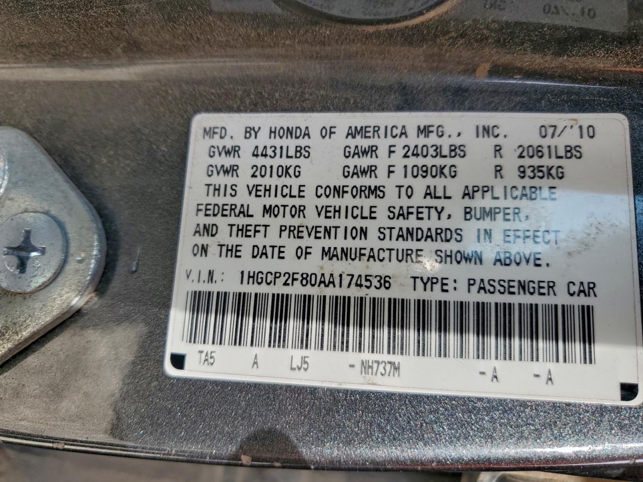 2010 HONDA ACCORD EXL photo 13