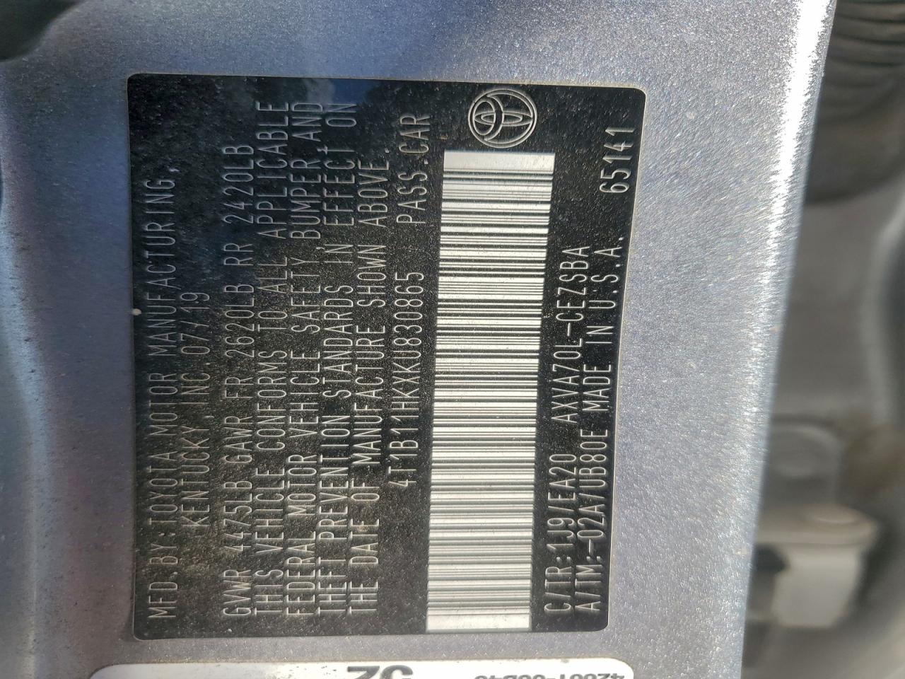 2019 TOYOTA CAMRY L photo 13