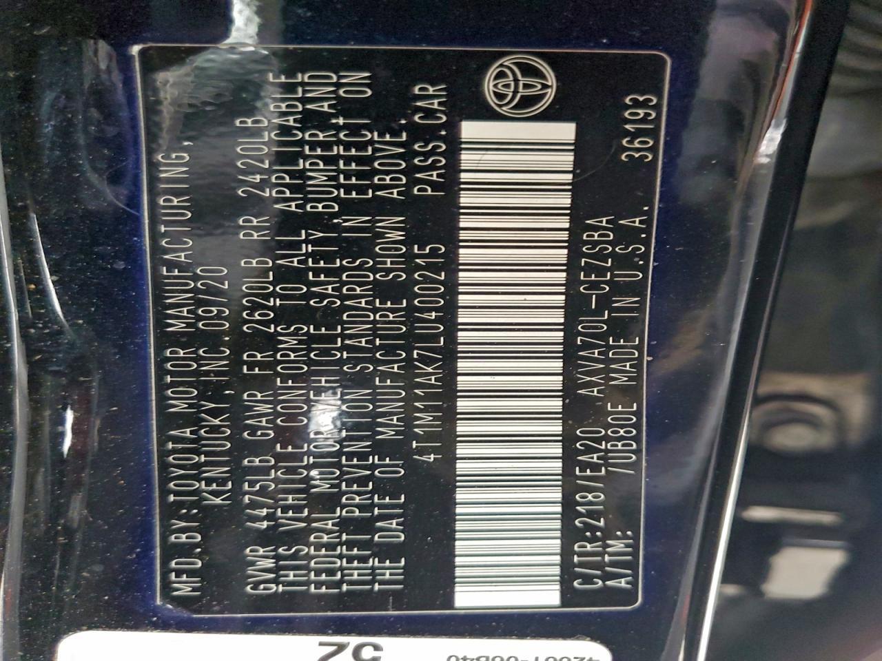 2020 TOYOTA CAMRY SE photo 12