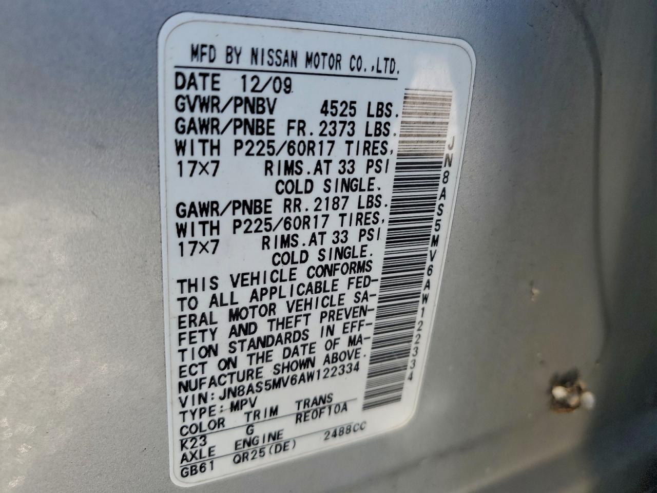 2010 NISSAN ROGUE S photo 13