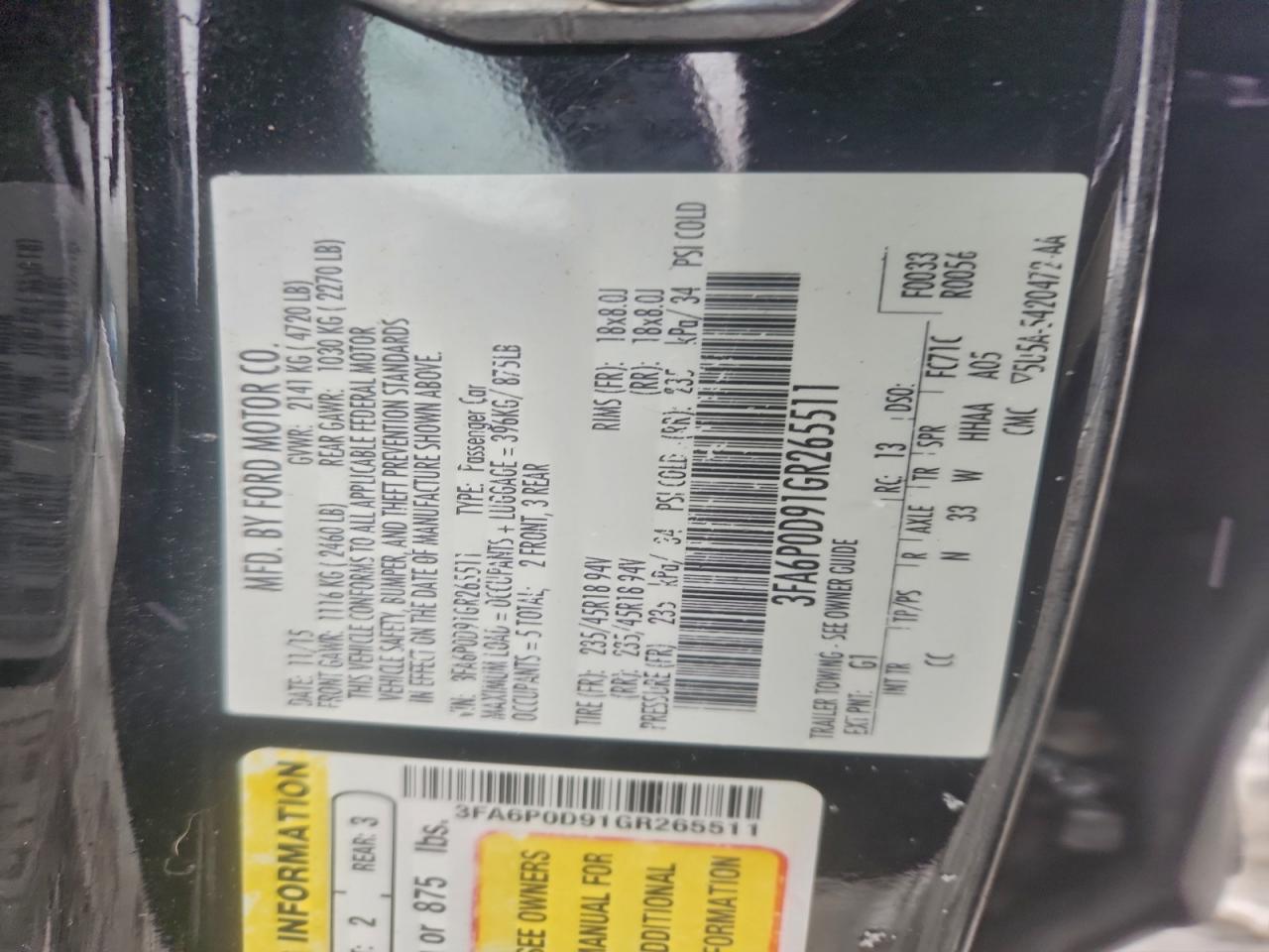 2016 FORD FUSION TITANIUM photo 12