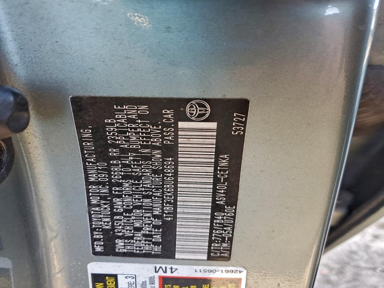 2011 TOYOTA CAMRY BASE photo 13