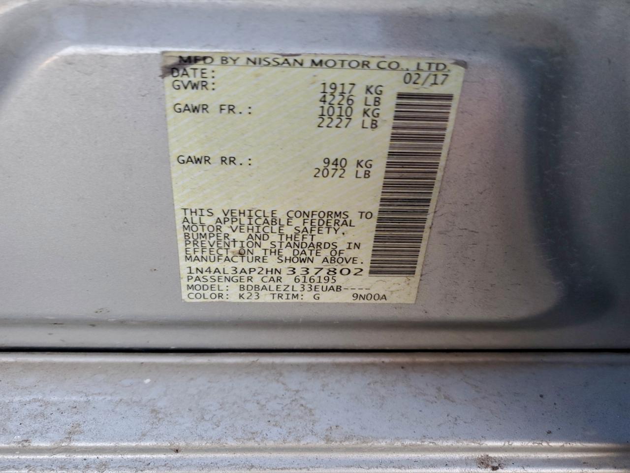 2017 NISSAN ALTIMA 2.5 photo 12