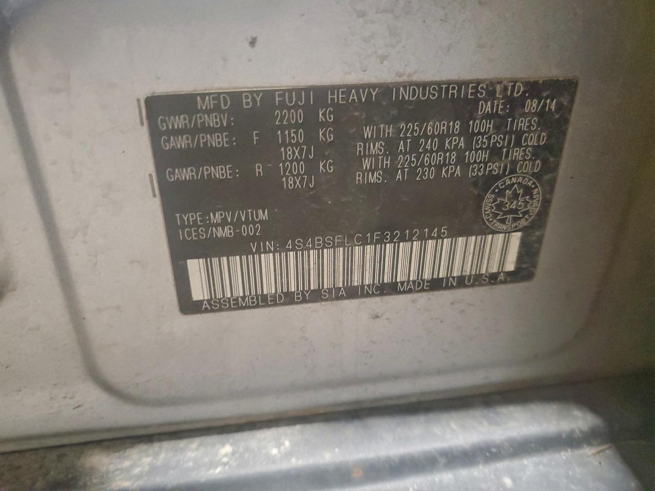 2015 SUBARU OUTBACK 3.6R LIMITED photo 14
