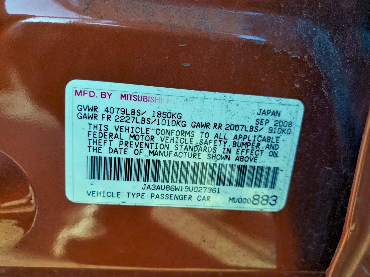 2009 MITSUBISHI LANCER GTS photo 12