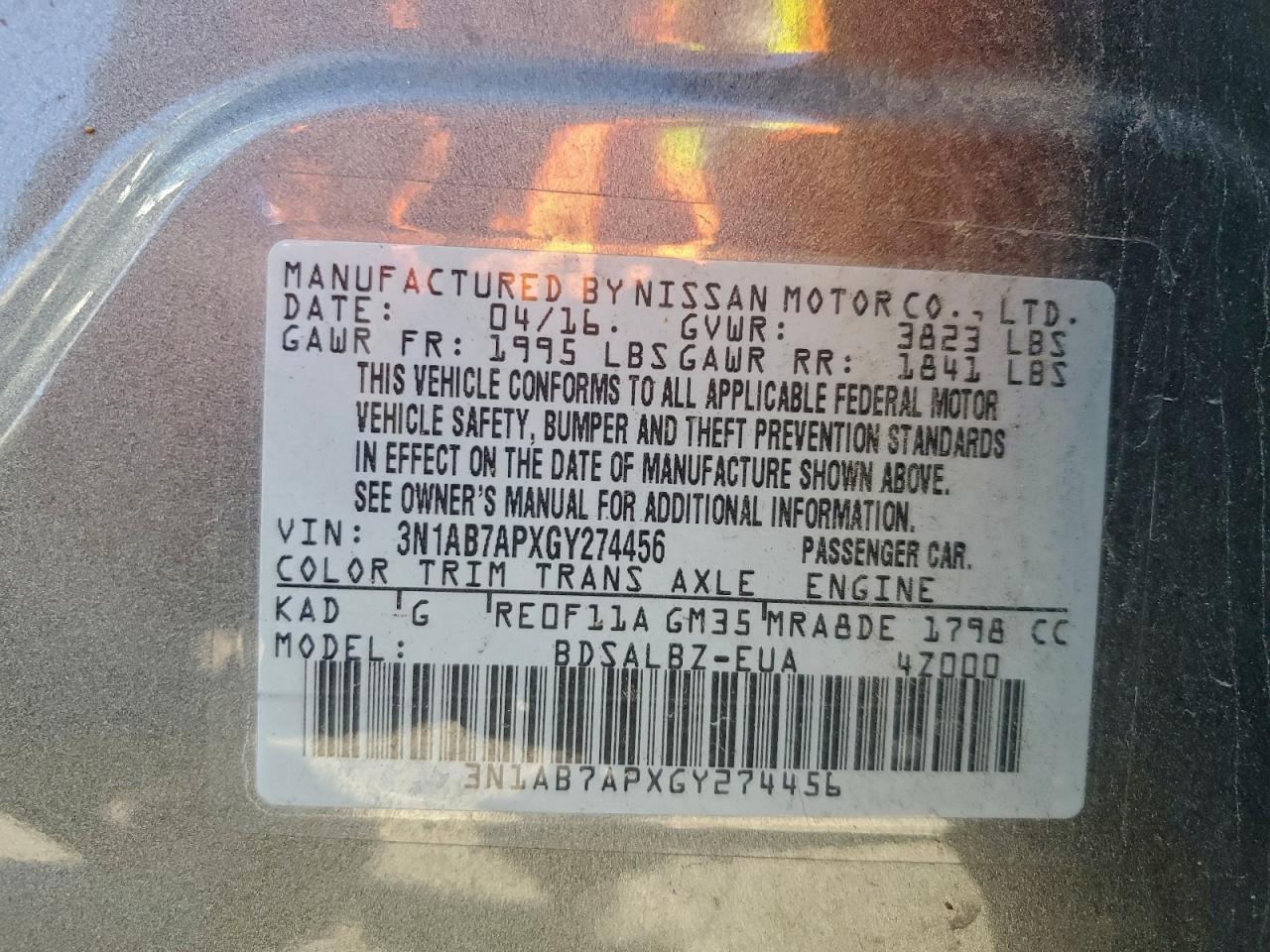 2016 NISSAN SENTRA S photo 12