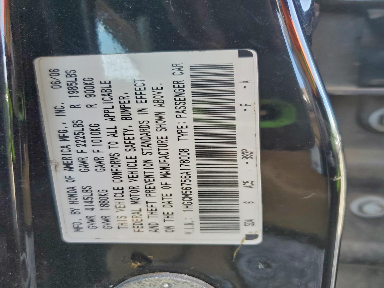 2006 HONDA ACCORD EX photo 12