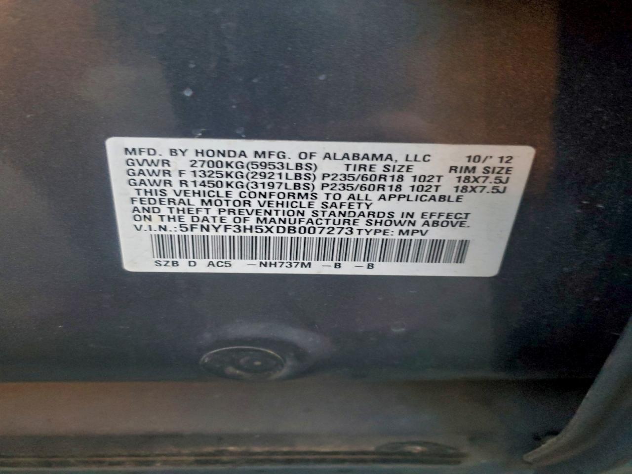 2013 HONDA PILOT EXL photo 12
