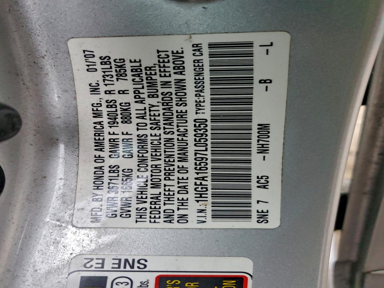 2007 HONDA CIVIC LX photo 12