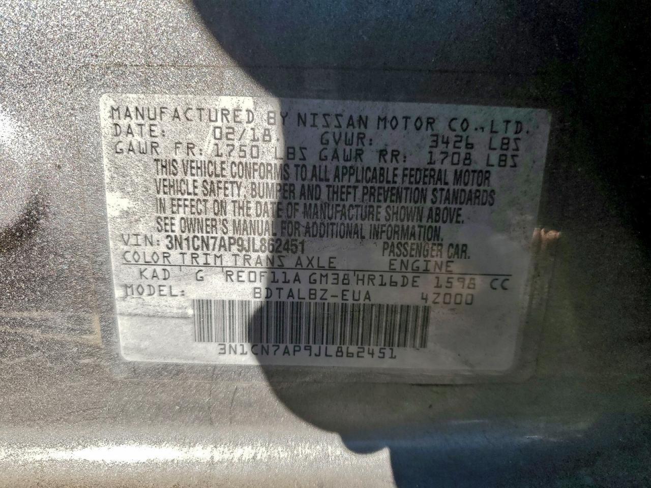 2018 NISSAN VERSA S photo 12