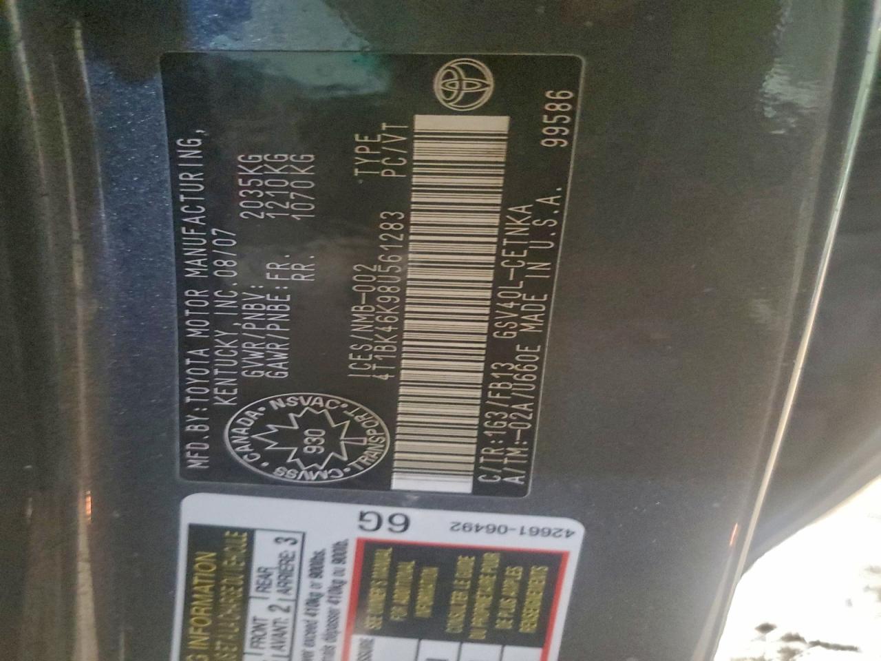 2008 TOYOTA CAMRY LE photo 12