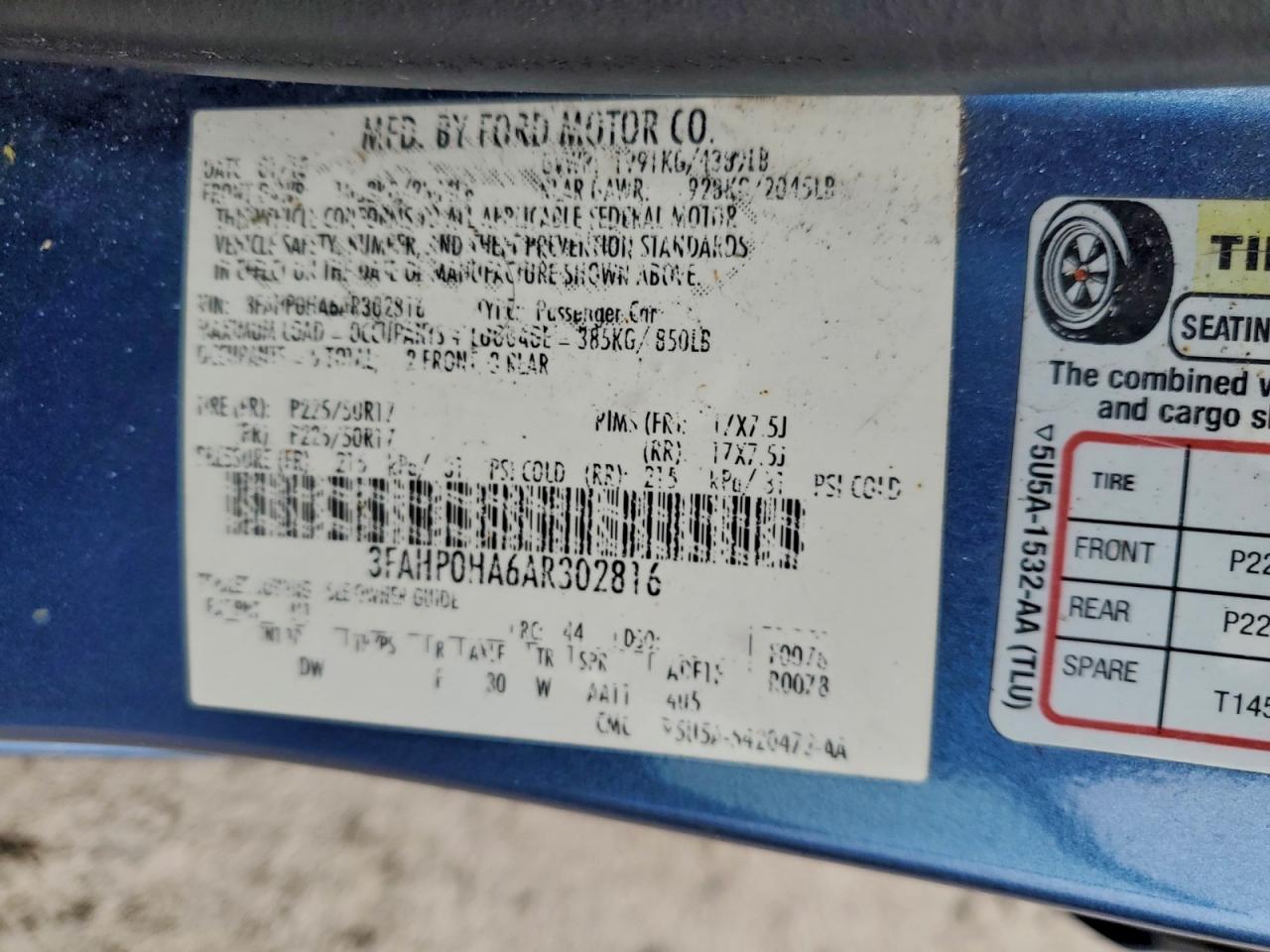 2010 FORD FUSION SE photo 12