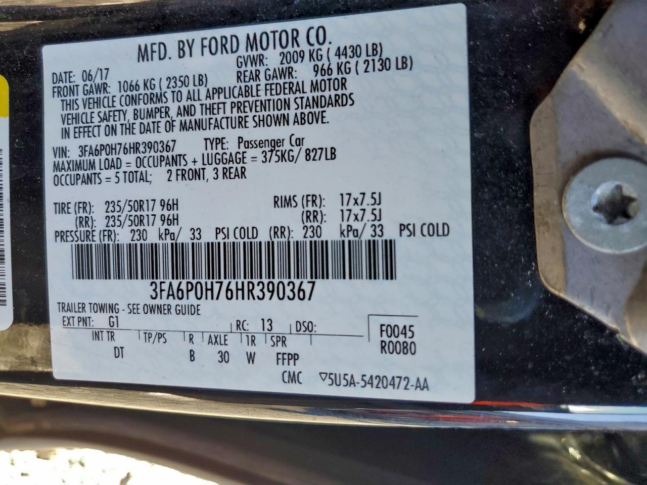 2017 FORD FUSION SE photo 12