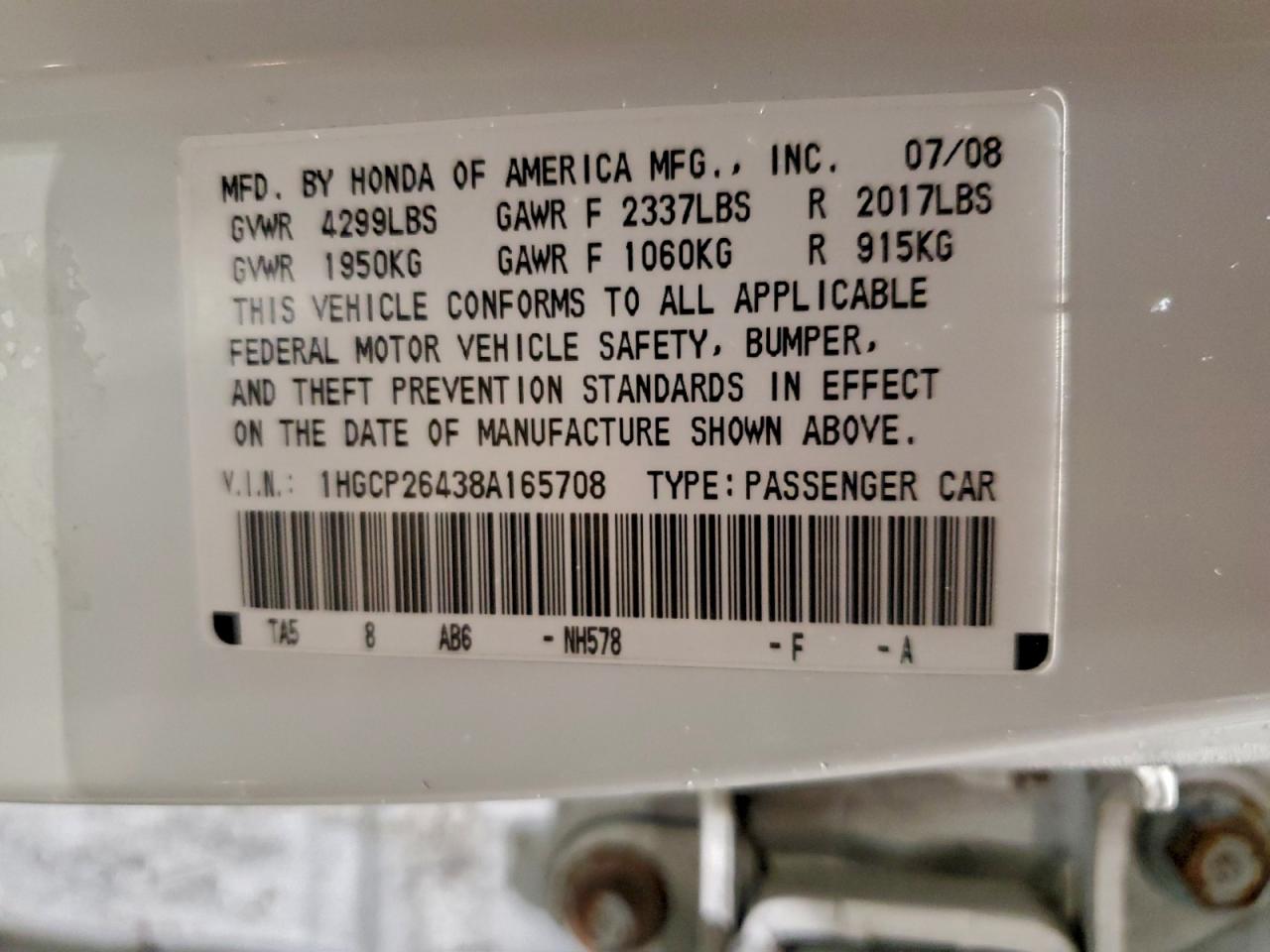 2008 HONDA ACCORD LXP photo 12