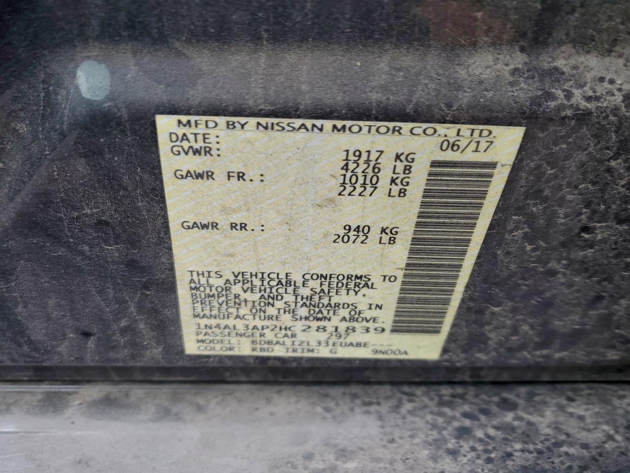 2017 NISSAN ALTIMA 2.5 photo 12