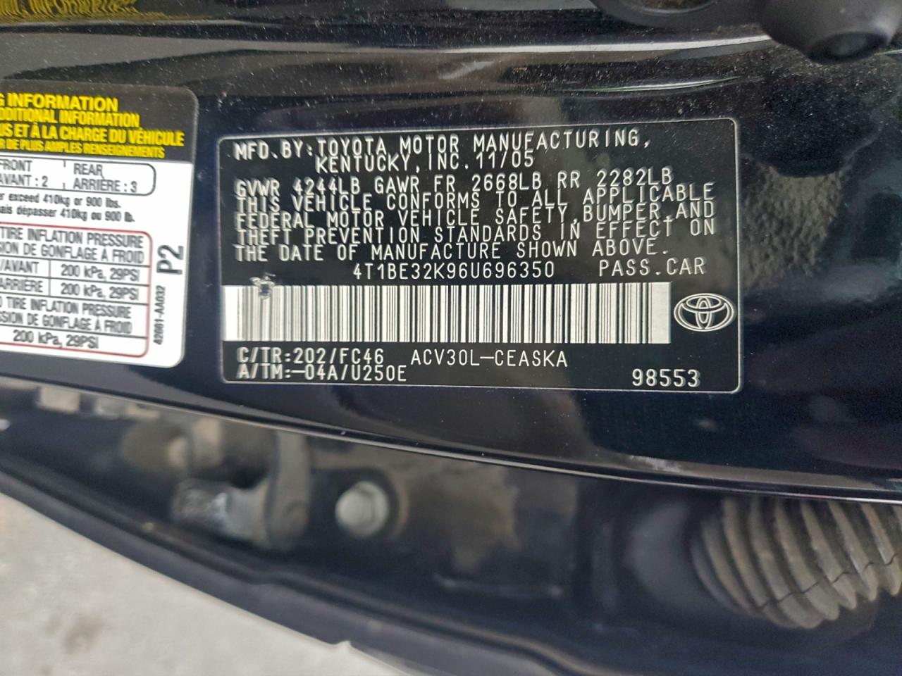 2006 TOYOTA CAMRY LE photo 12