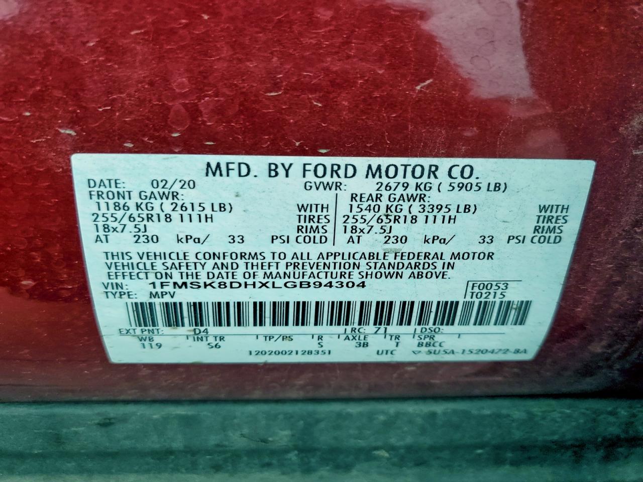 2020 FORD EXPLORER XLT photo 14