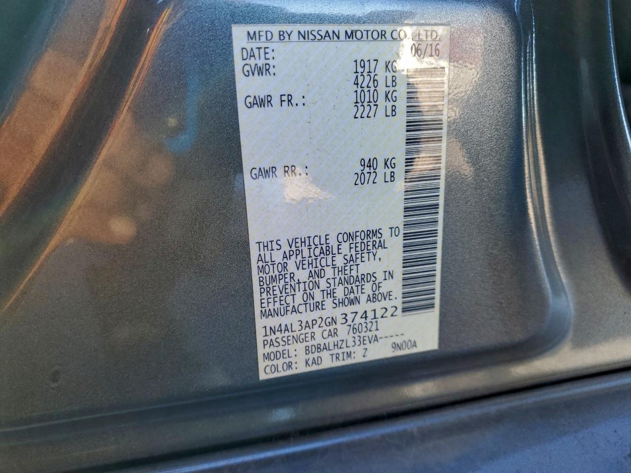 2016 NISSAN ALTIMA 2.5 photo 12