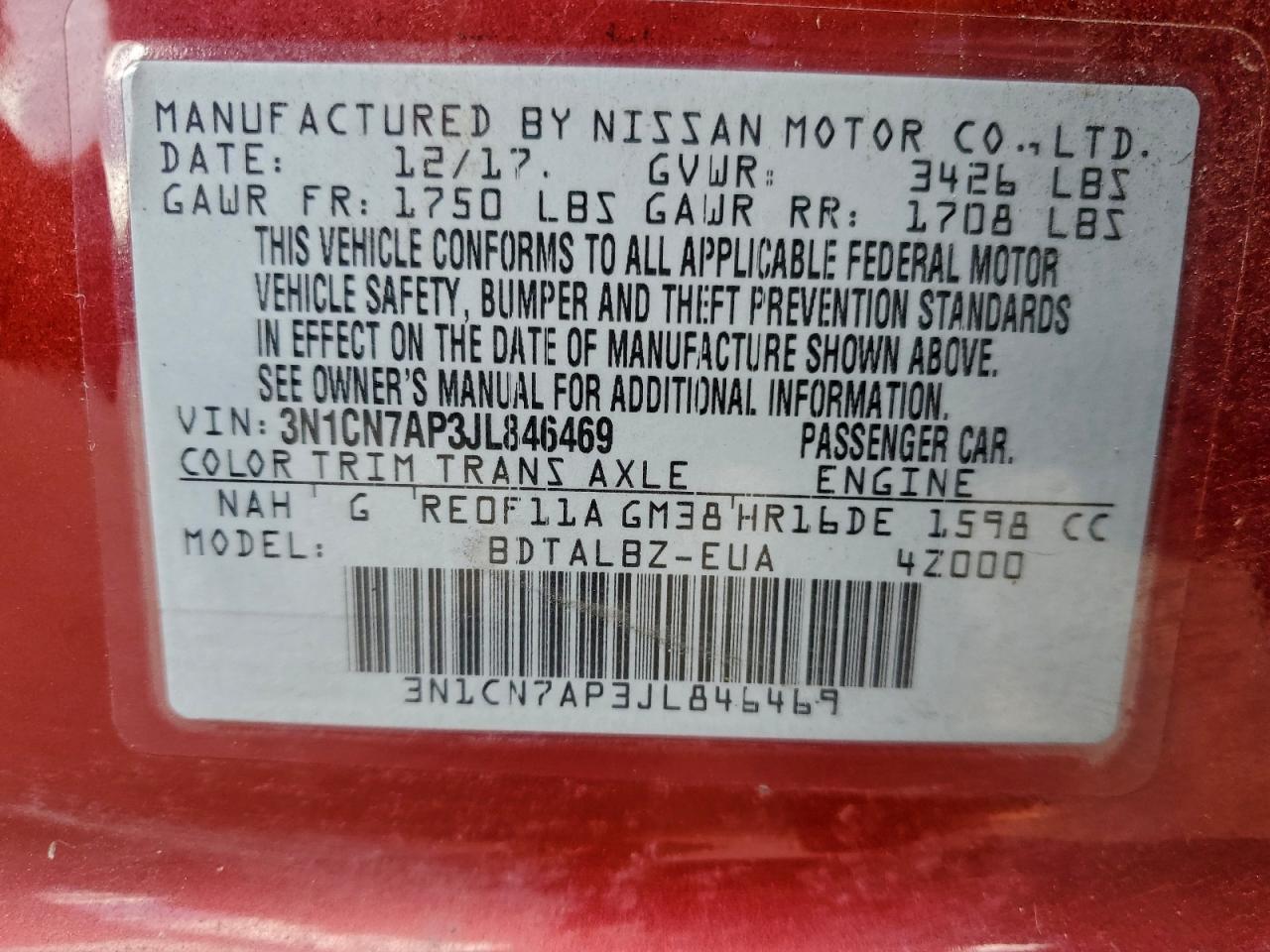 2018 NISSAN VERSA S photo 12