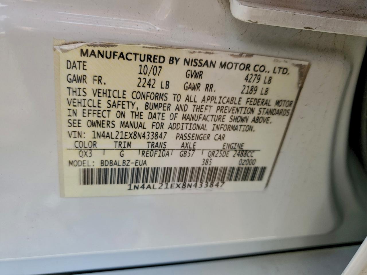 2008 NISSAN ALTIMA 2.5 photo 12