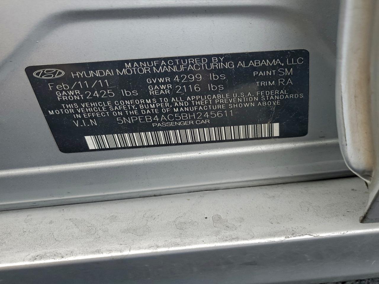 2011 HYUNDAI SONATA GLS photo 12