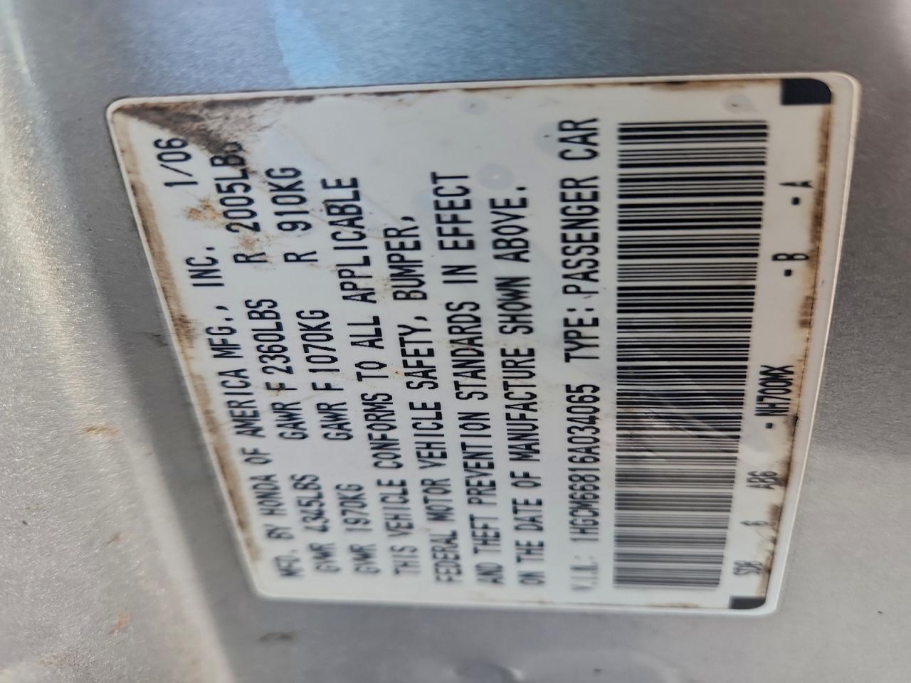 2006 HONDA ACCORD EX photo 12