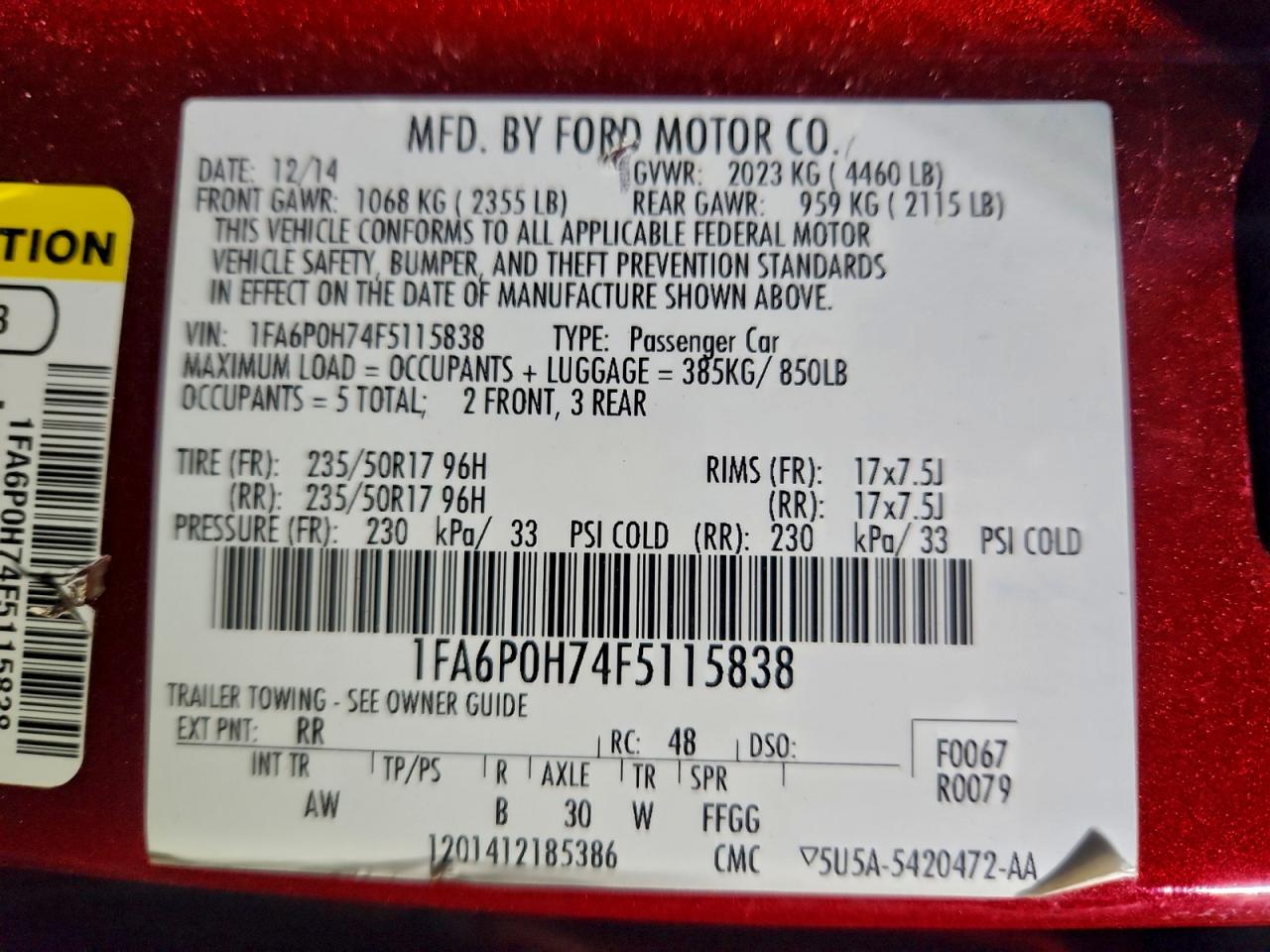 2015 FORD FUSION SE photo 12