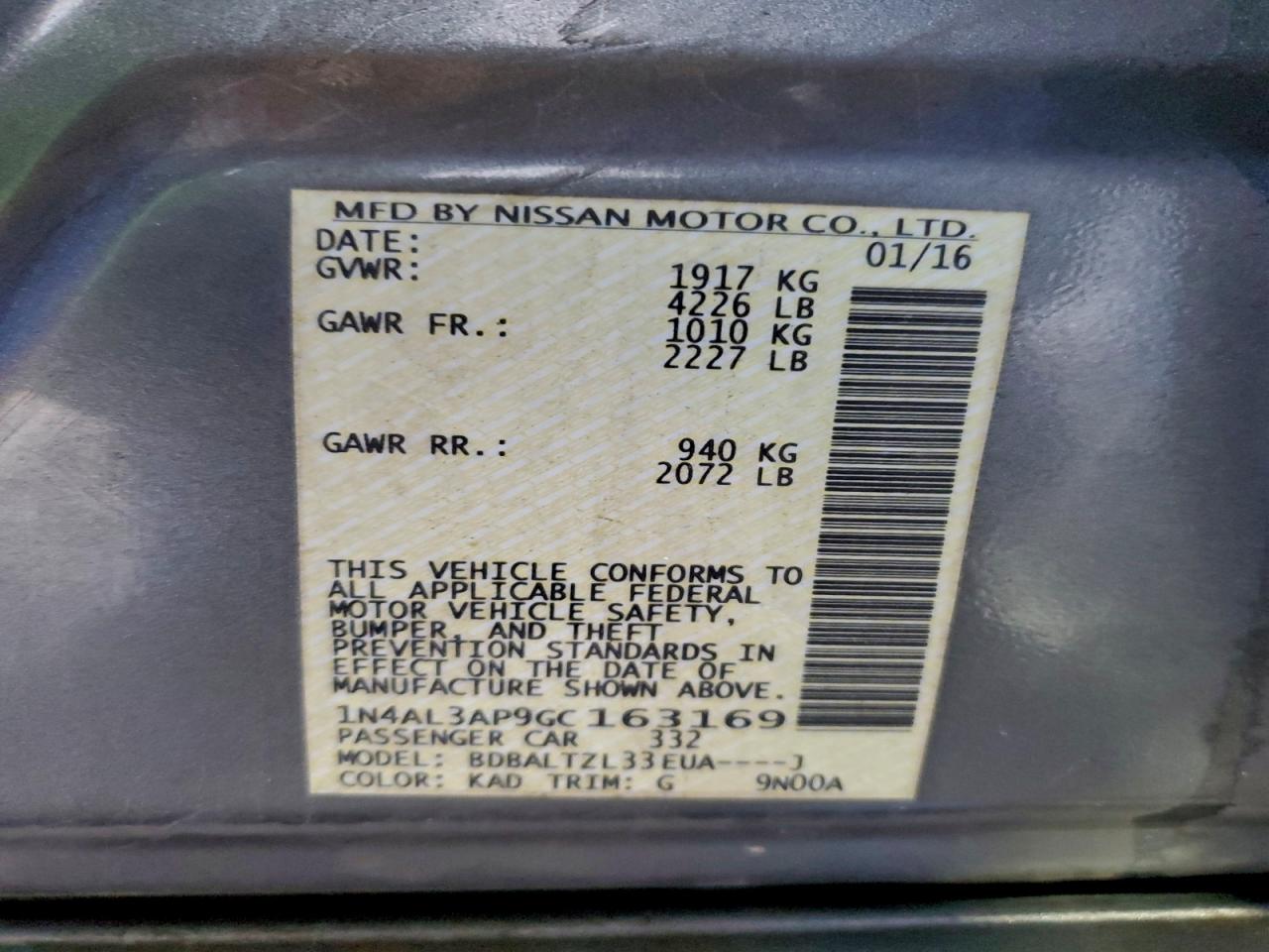 2016 NISSAN ALTIMA 2.5 photo 12