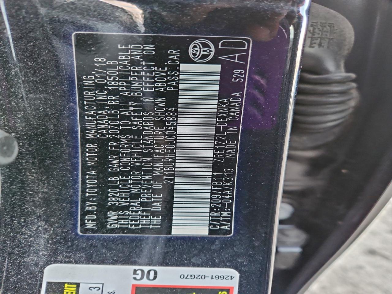 2018 TOYOTA COROLLA L photo 12