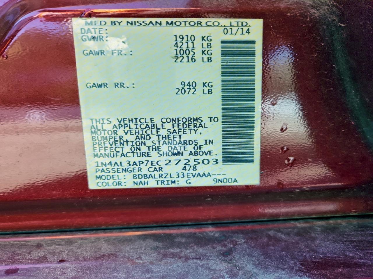 2014 NISSAN ALTIMA 2.5 photo 13