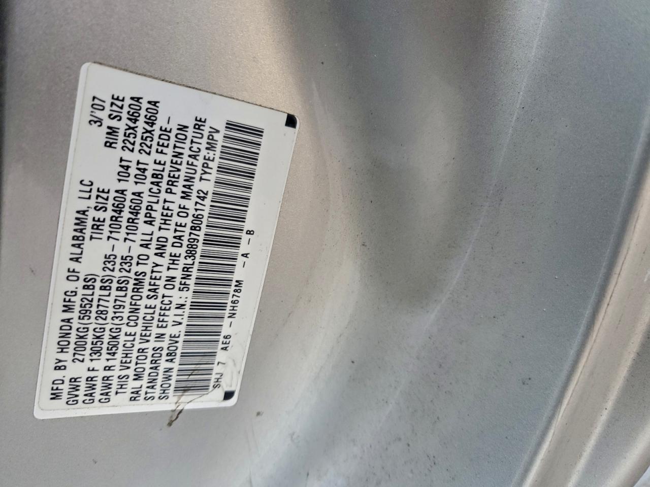 2007 HONDA ODYSSEY TOURING photo 13