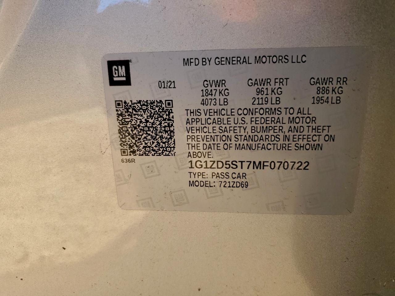 2021 CHEVROLET MALIBU LT photo 12
