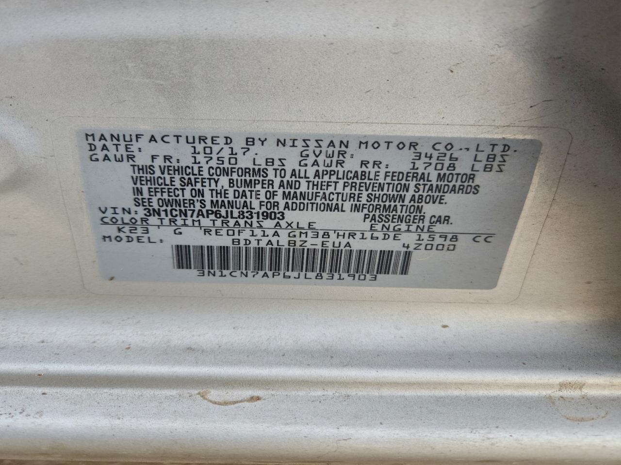 2018 NISSAN VERSA S photo 12