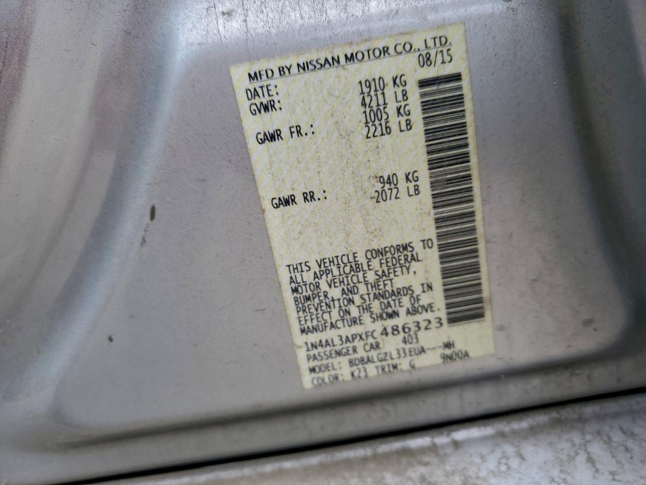 2015 NISSAN ALTIMA 2.5 photo 12