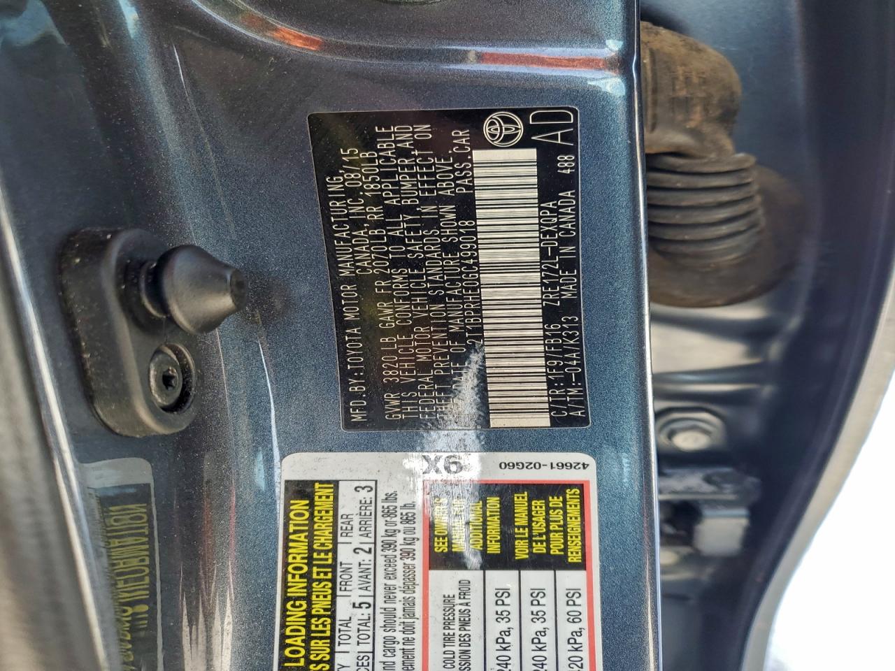 2016 TOYOTA COROLLA ECO photo 12