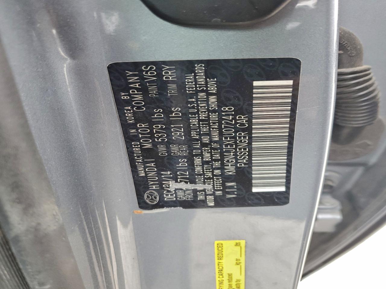 2015 HYUNDAI GENESIS 3.8L photo 12