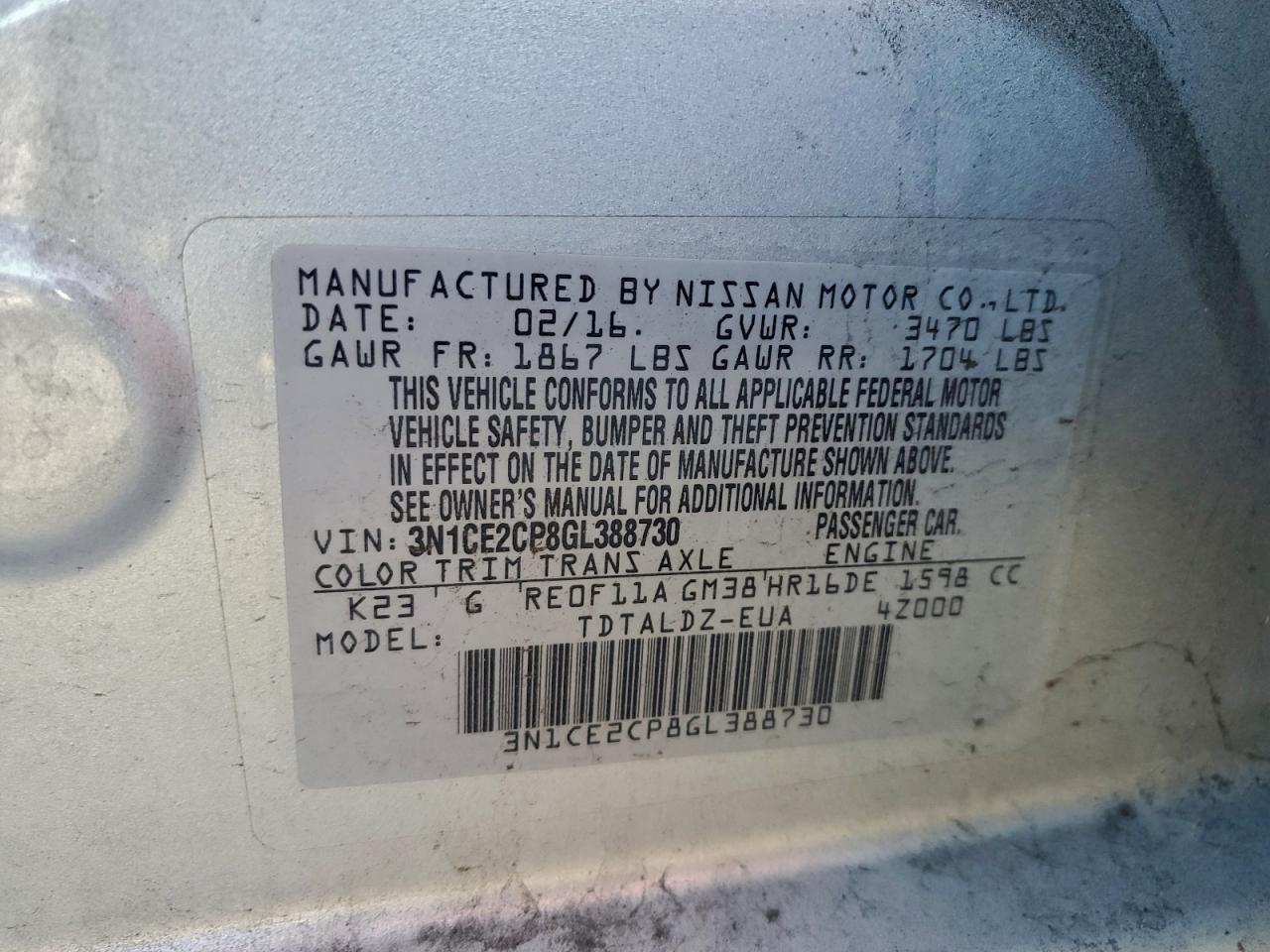 2016 NISSAN VERSA NOTE S photo 13