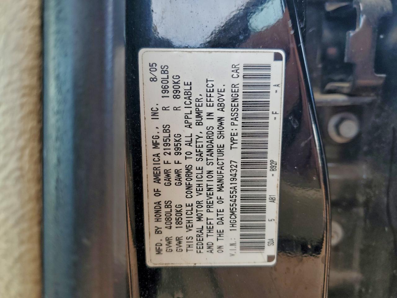 2005 HONDA ACCORD LX photo 12