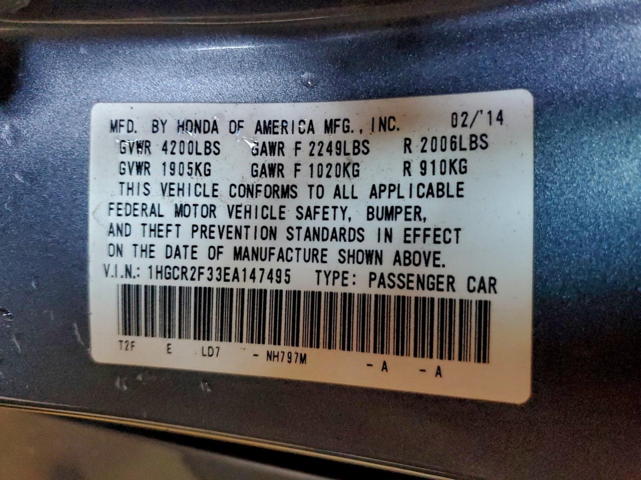 2014 HONDA ACCORD LX photo 12