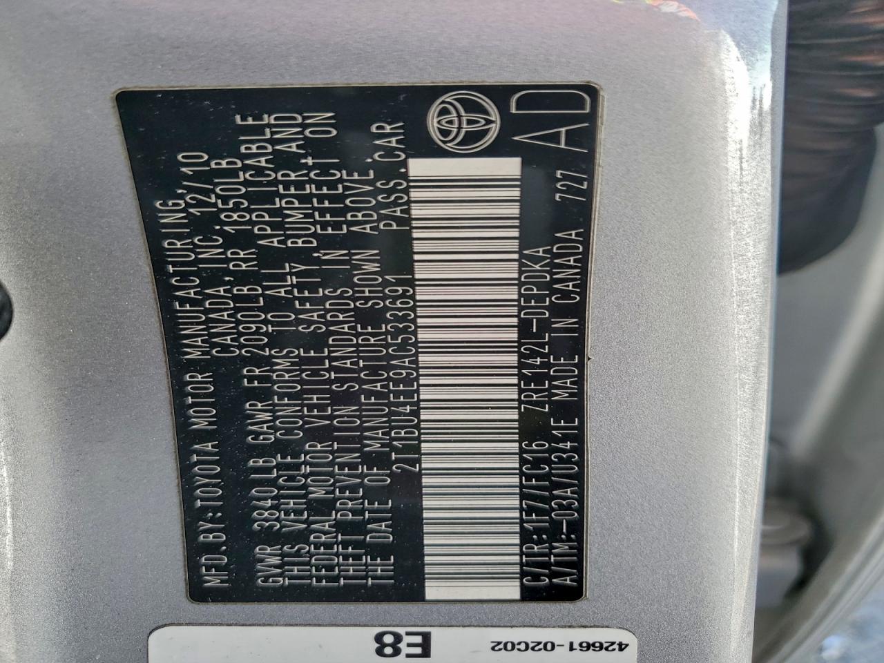 2010 TOYOTA COROLLA BASE photo 12
