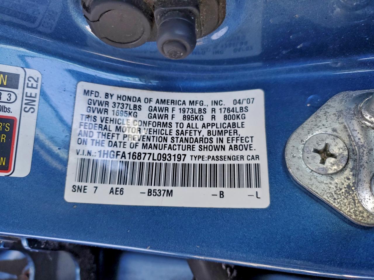 2007 HONDA CIVIC EX photo 12