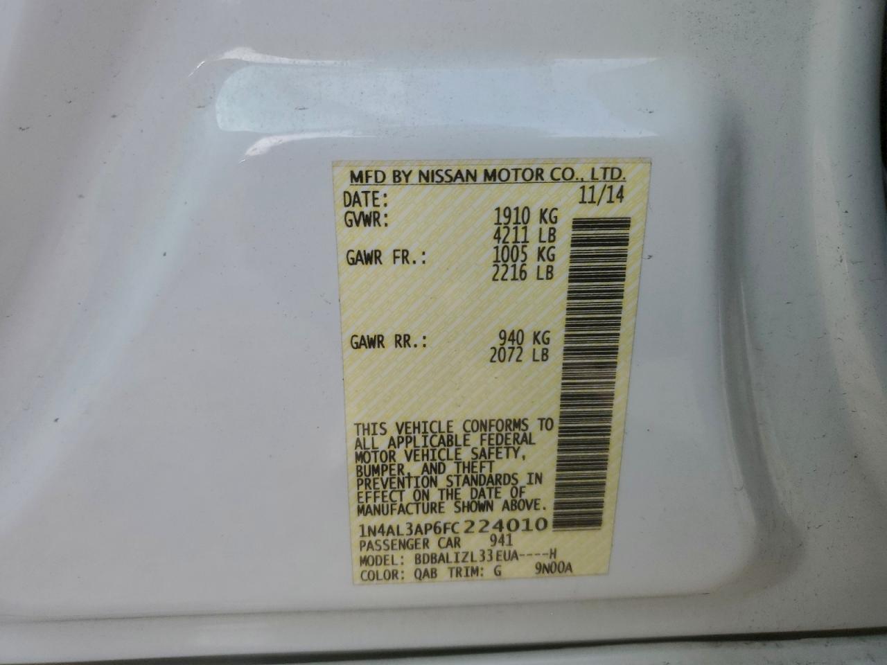 2015 NISSAN ALTIMA 2.5 photo 12