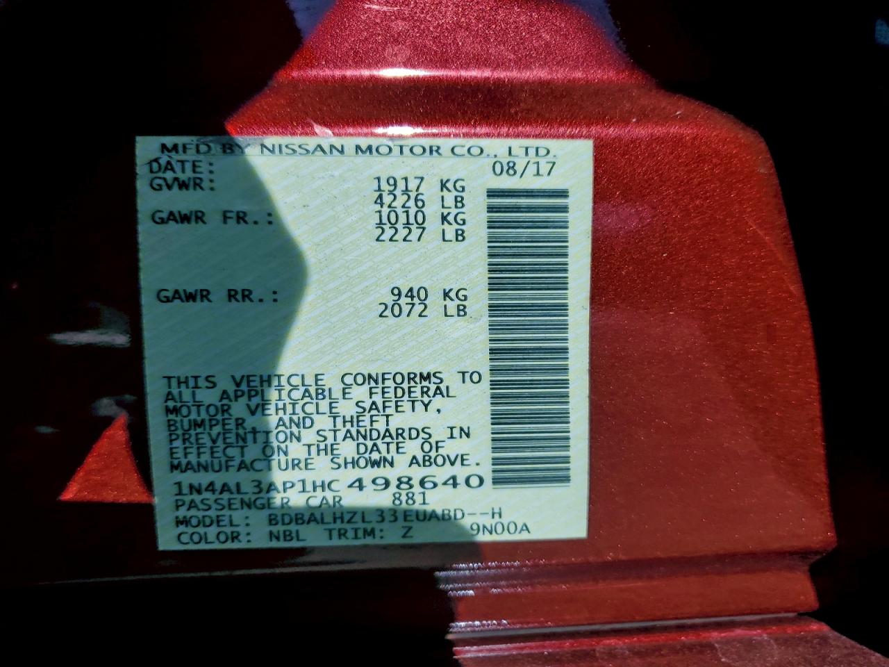 2017 NISSAN ALTIMA 2.5 photo 23