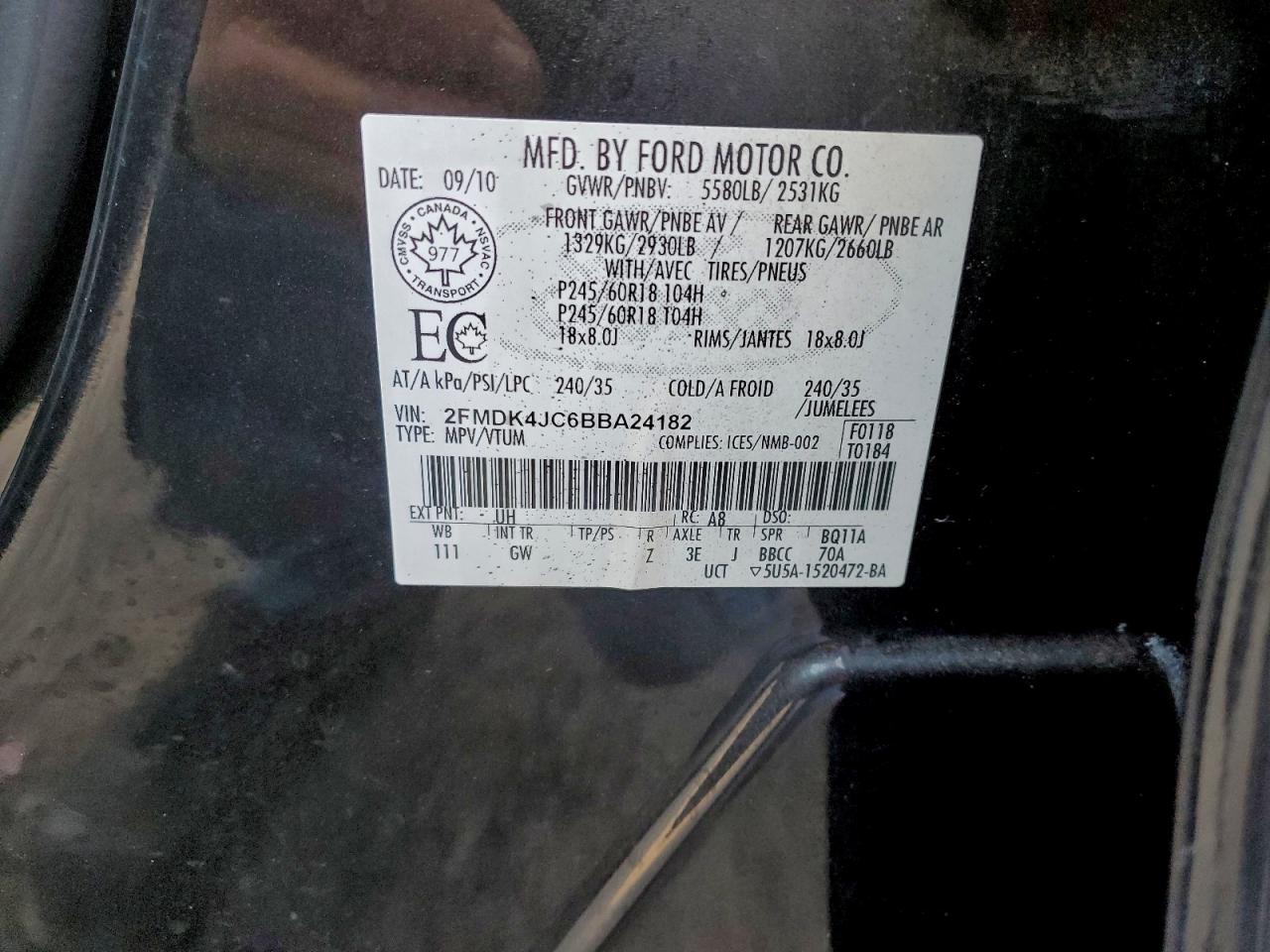 2011 FORD EDGE SEL photo 12