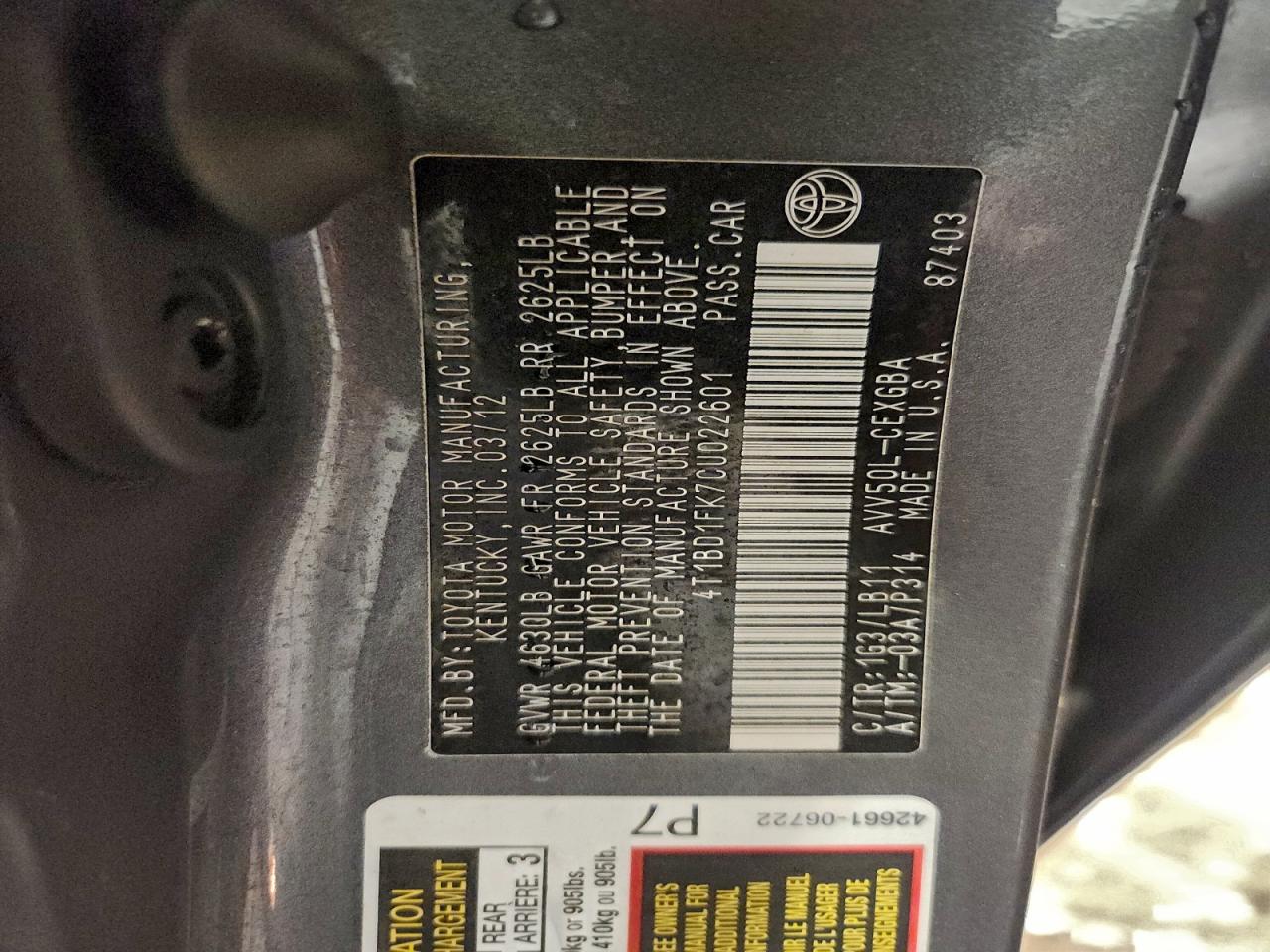 2012 TOYOTA CAMRY HYBRID photo 12