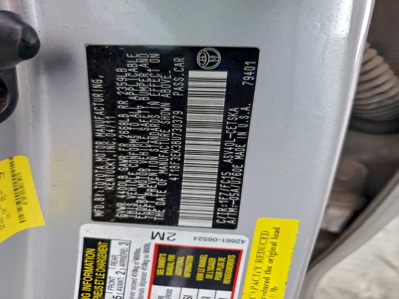 2011 TOYOTA CAMRY BASE photo 12
